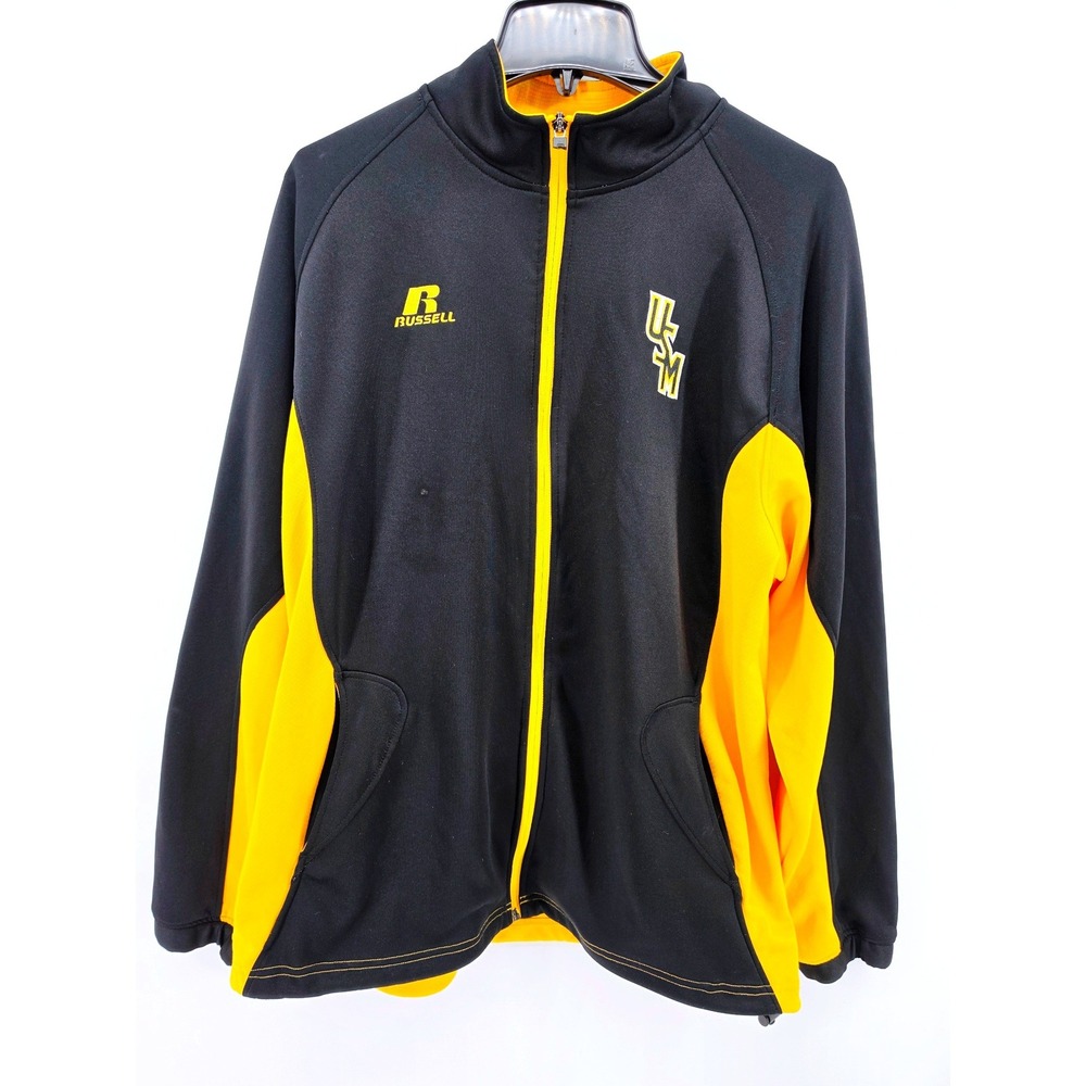 Russell Athletic USM Southern Miss Golden Eagles Track Jacket Mens L Black Gold